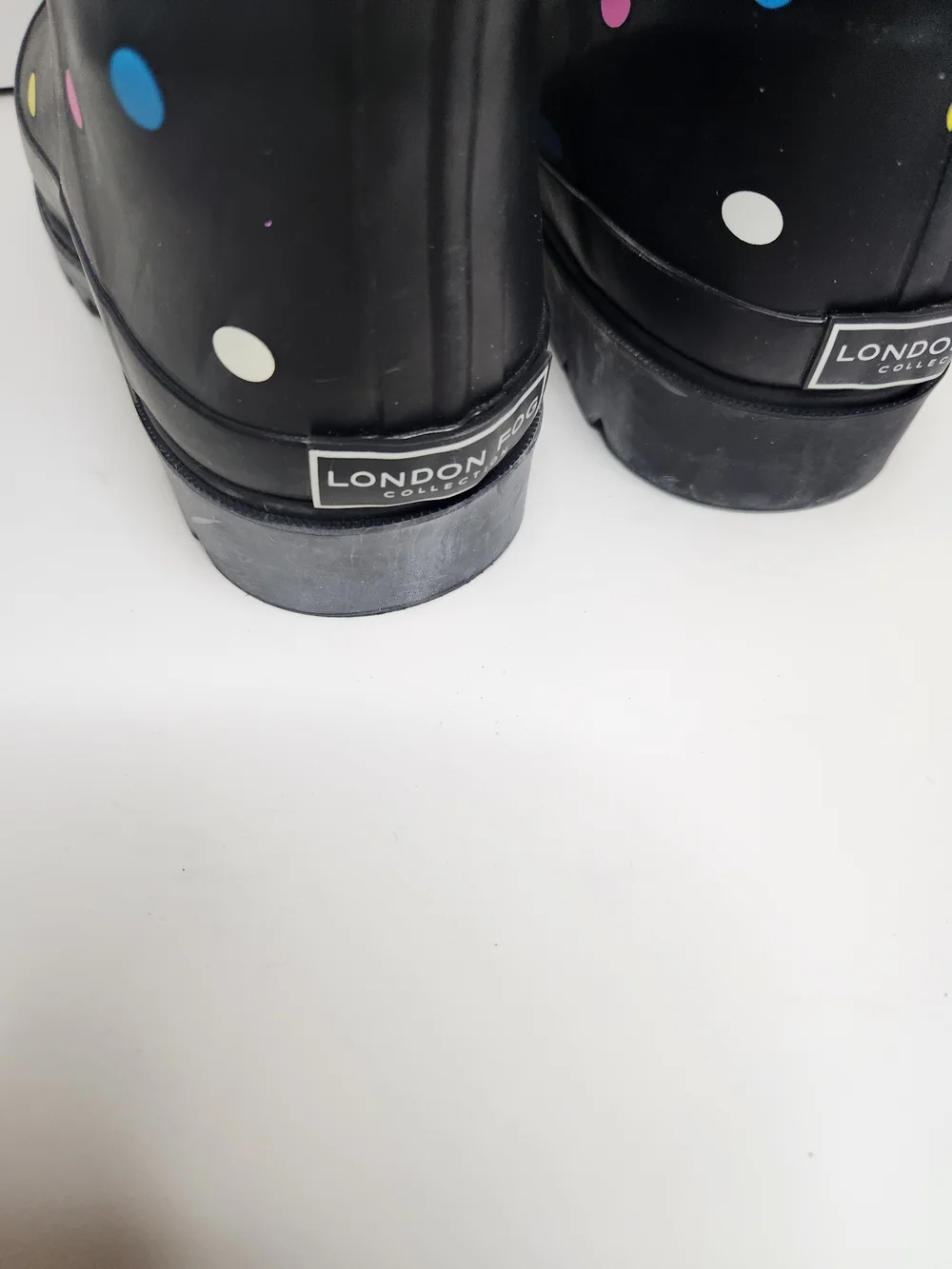 London Fog Black Rain Boots with Multicolor Polka Dots